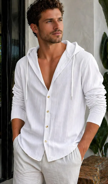 Linen Cotton Hooded Shirt