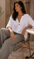 Linen V-Neck Button-Up Blouse